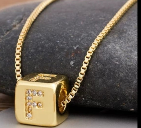 Initial Cube Necklace (F)